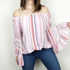 Fever pink vertical striped flutter sleeve tunic